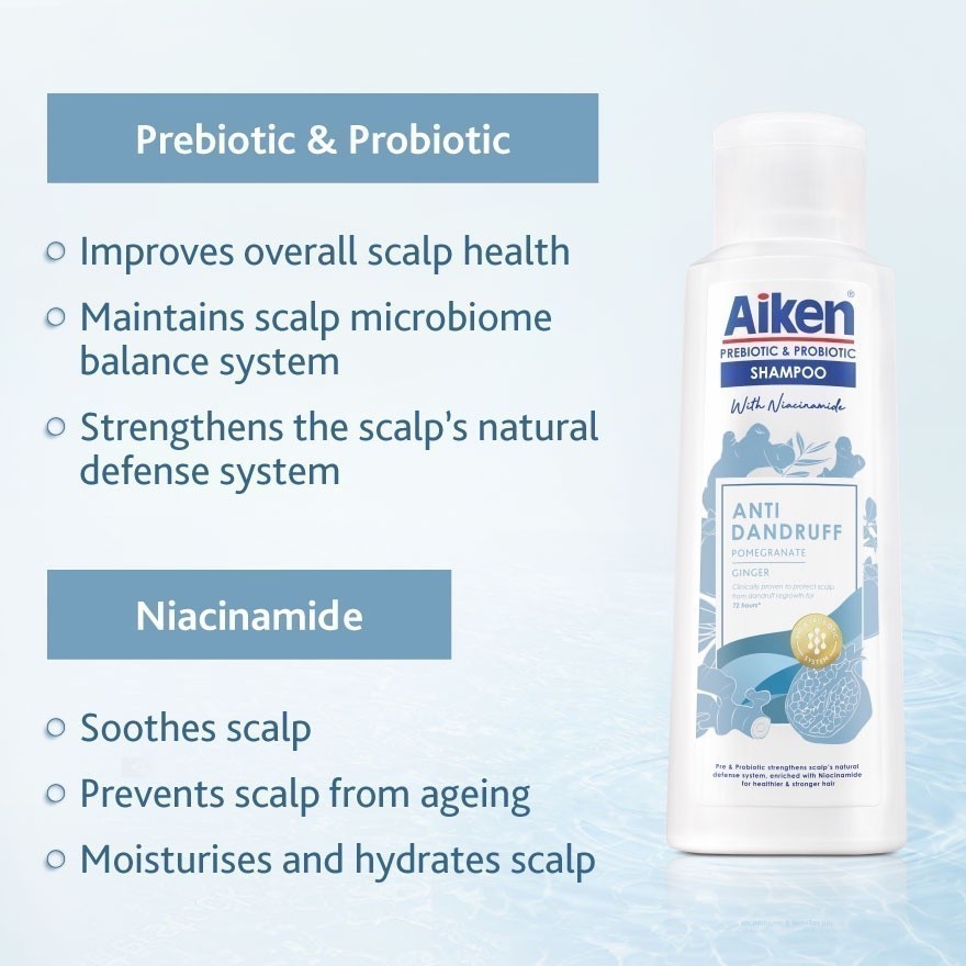 AIKEN Prebiotic & Probiotic Shampoo Anti Dandruff 350g - Clinically Proven To Protect Scalp From Dandruff For 72 Hours(FROM MALAYSIA) - View 2 of 4