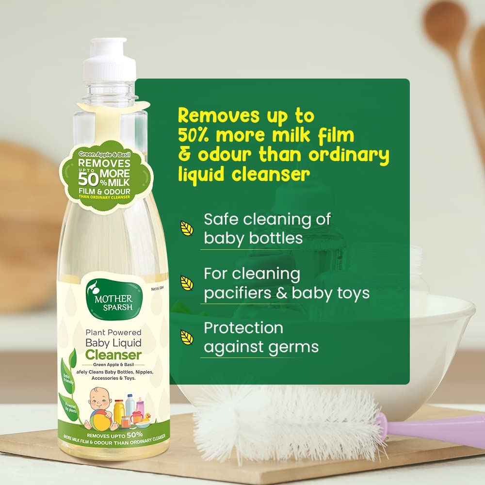 Mother Sparsh Plant Powered Natural Baby Liquid Cleanser with Basil & Green Apple Extract- 500ml & Mother Sparsh Natural Baby Liquid Cleanser 175ml - View 2 of 6