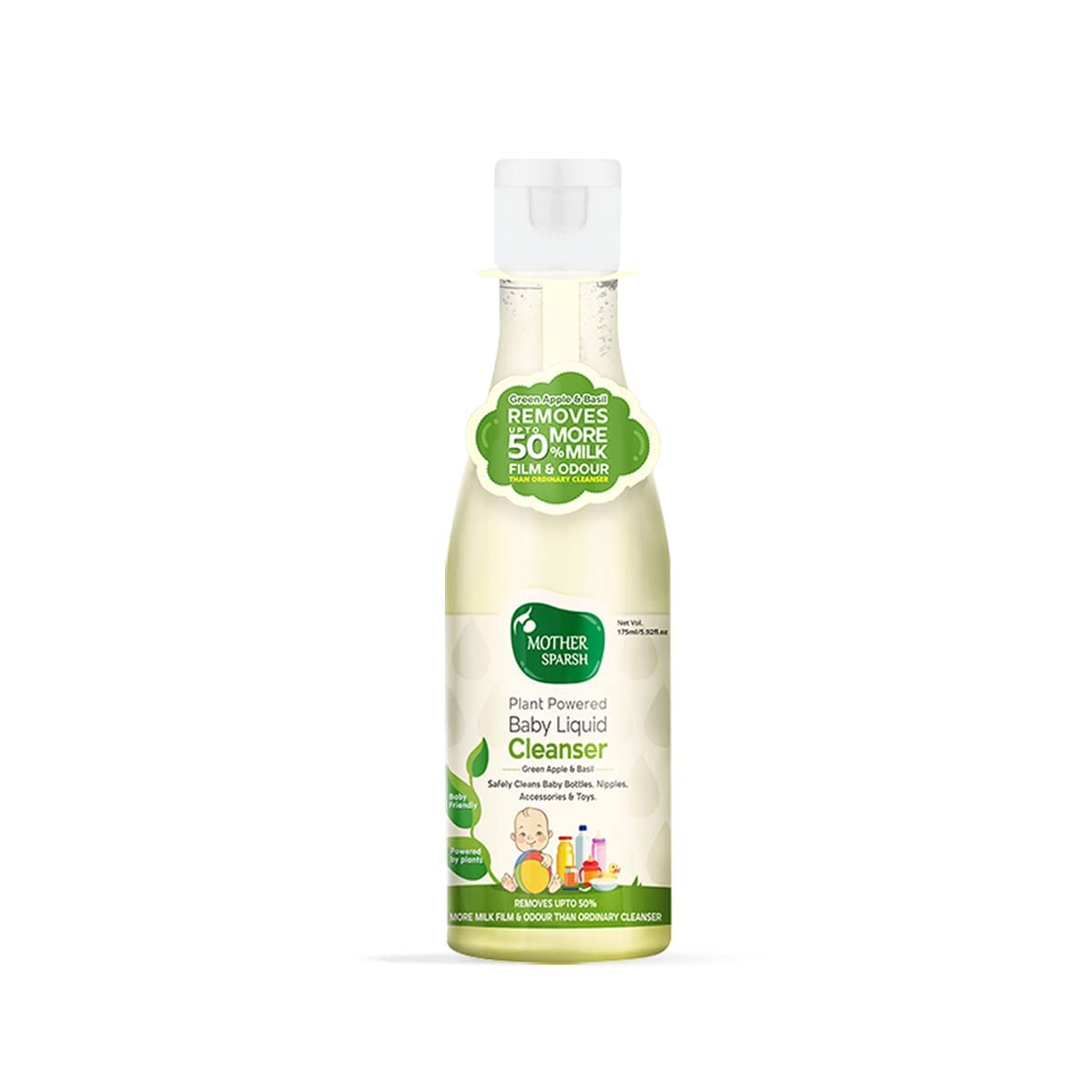 Mother Sparsh Plant Powered Natural Baby Liquid Cleanser with Basil & Green Apple Extract- 500ml & Mother Sparsh Natural Baby Liquid Cleanser 175ml - View 3 of 6