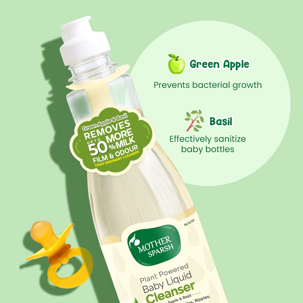 Mother Sparsh Plant Powered Natural Baby Liquid Cleanser with Basil & Green Apple Extract- 500ml & Mother Sparsh Natural Baby Liquid Cleanser 175ml - View 4 of 6