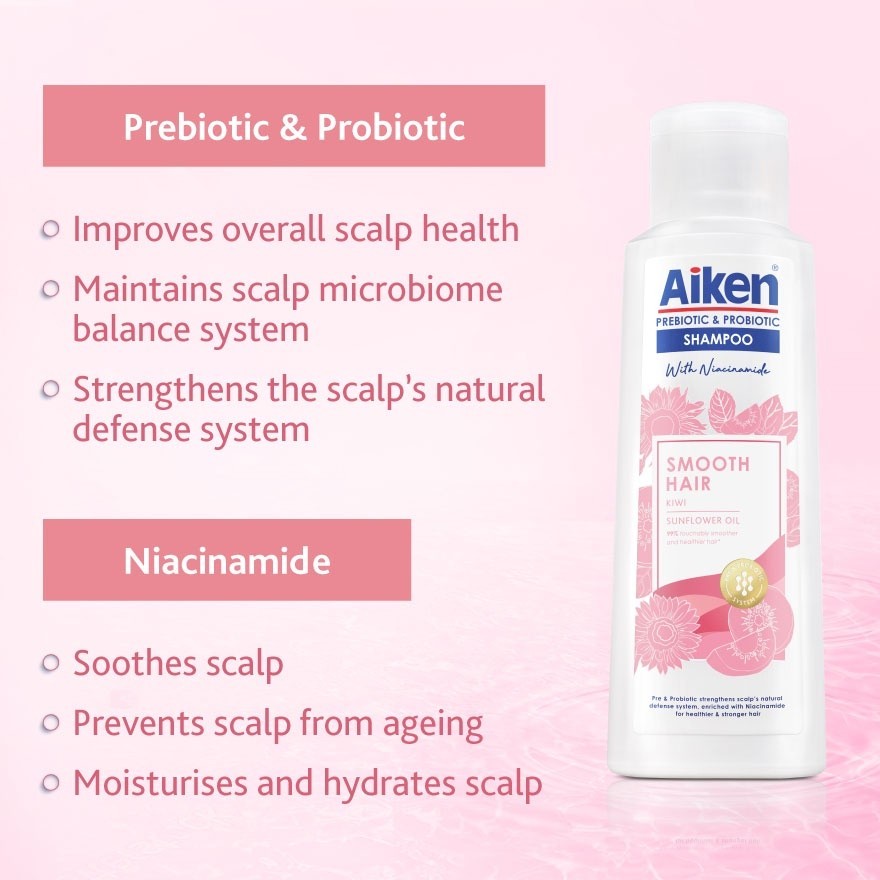 AIKEN Prebiotic & Probiotic Shampoo Smooth Hair 350g - 99% Touchably Smoother and Healthier Hair(FROM MALAYSIA) - View 2 of 3