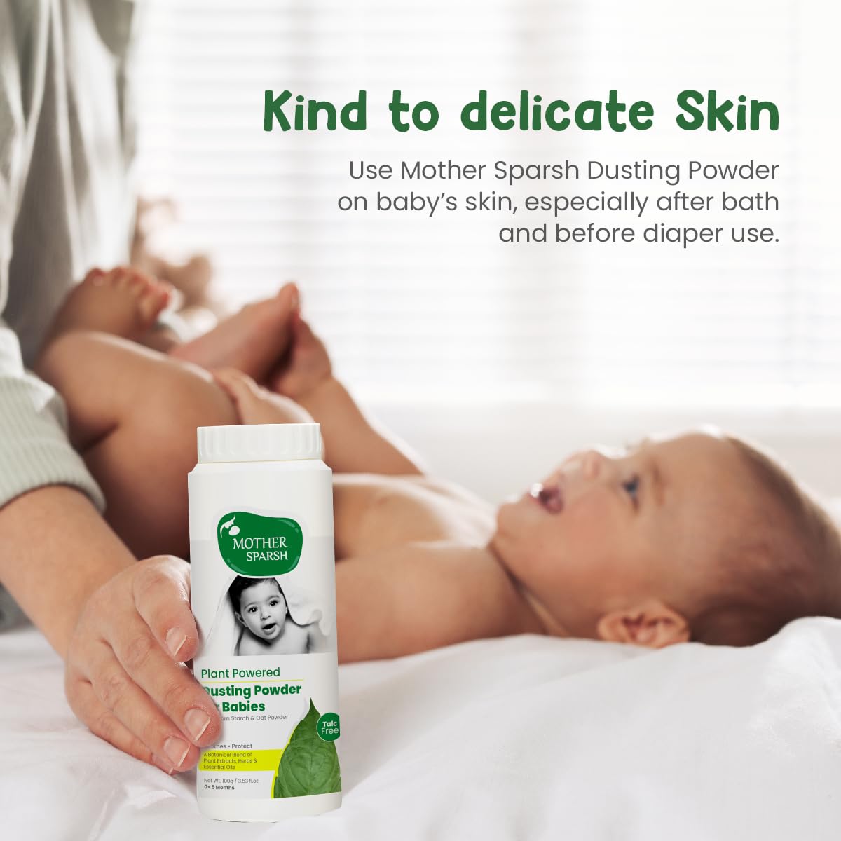 Mother Sparsh Plant Powered Talc Free Dusting Powder For Babies - 100g X 2 | With Corn Starch & Oat Powder - View 2 of 6