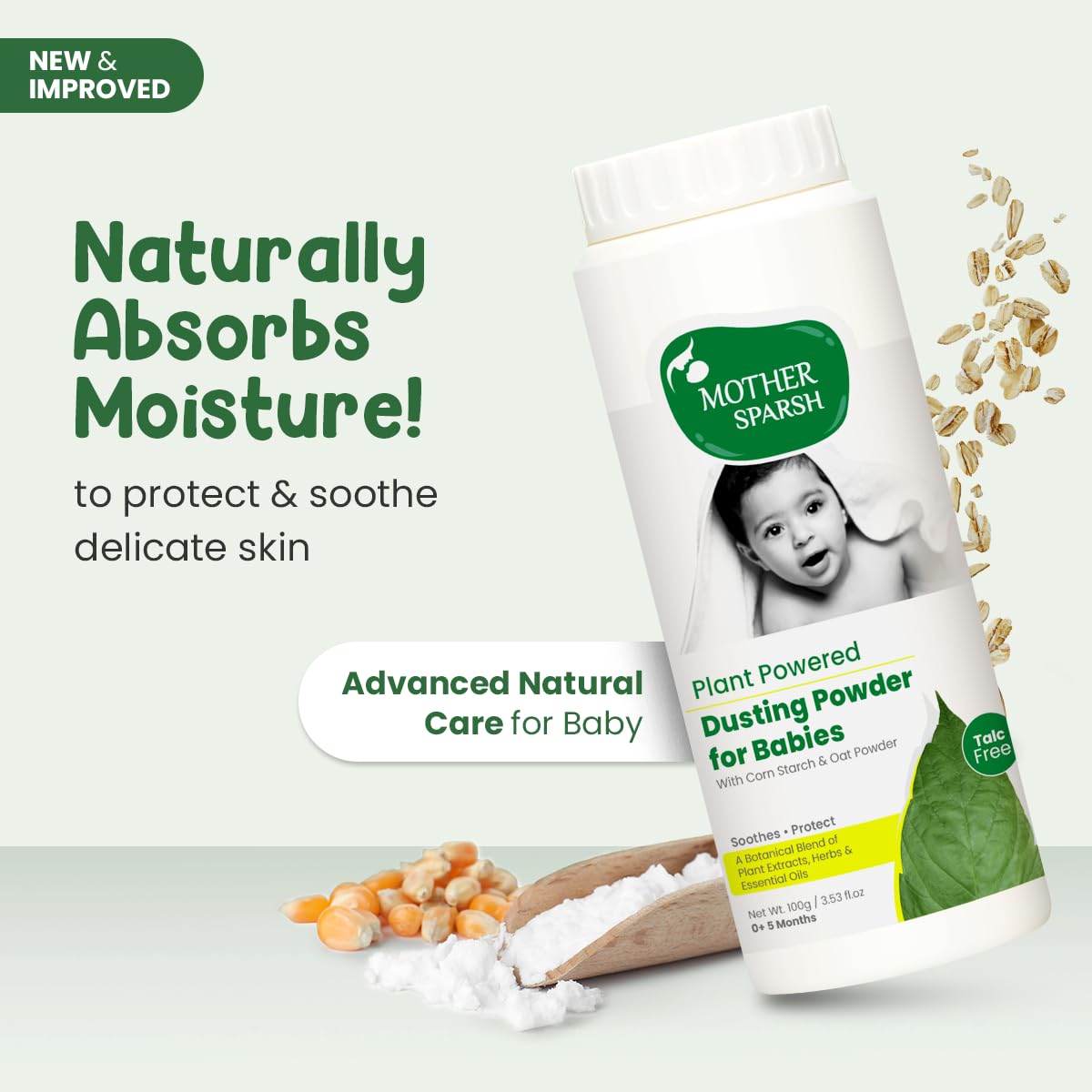 Mother Sparsh Plant Powered Talc Free Dusting Powder For Babies - 100g X 2 | With Corn Starch & Oat Powder - View 5 of 6