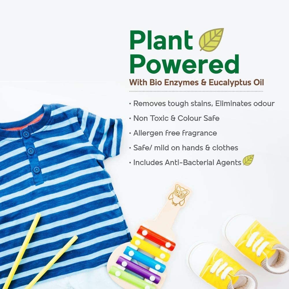 Mother Sparsh Plant Powered Baby Laundry Liquid Detergent With Bio - Enzymes and Eucalyptus Oil | Without Dyes & Optical Brighteners -1 Litre& Plant Powered Natural Baby Liquid Cleanser- 500ml - View 4 of 6