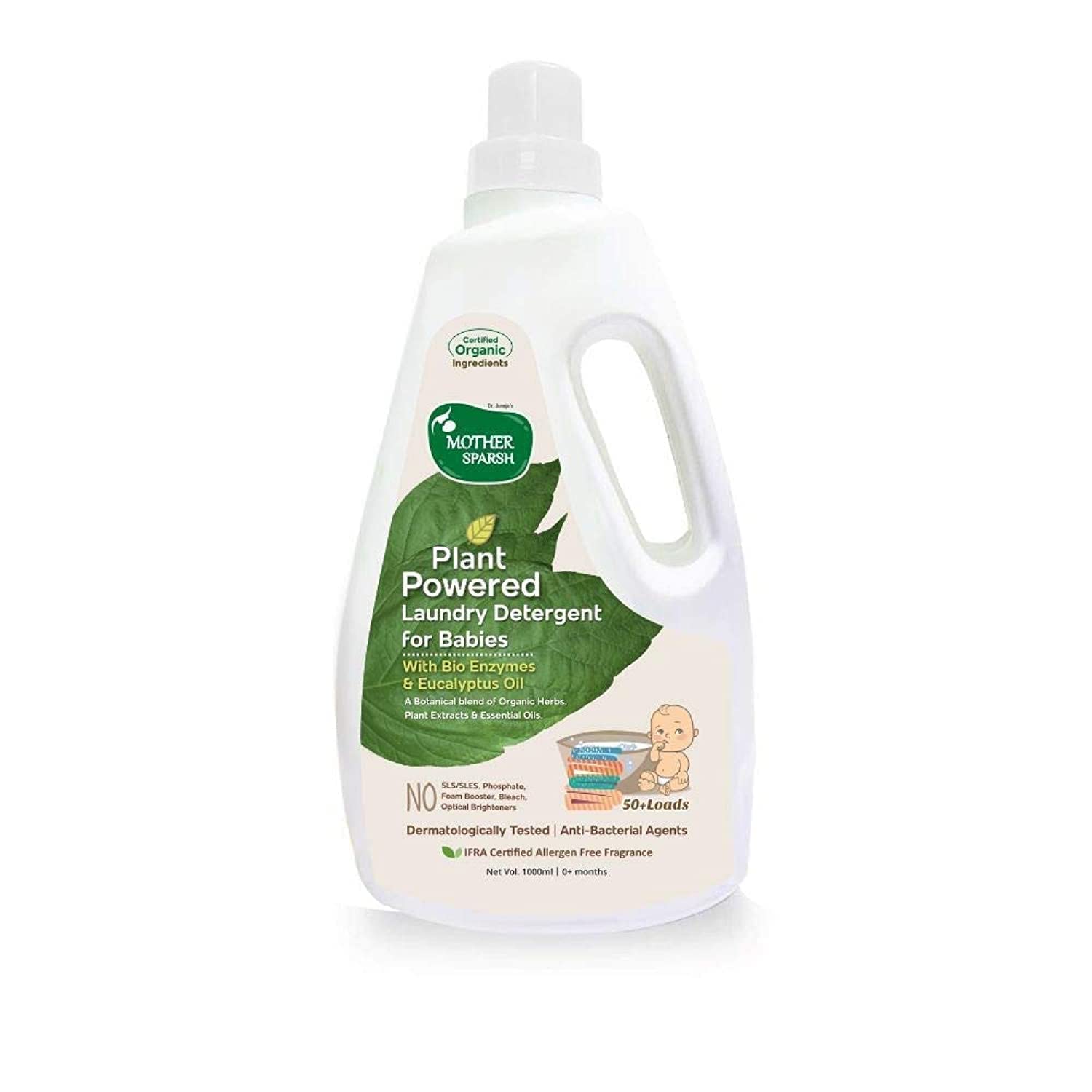 Mother Sparsh Plant Powered Baby Laundry Liquid Detergent With Bio - Enzymes and Eucalyptus Oil | Without Dyes & Optical Brighteners -1 Litre& Plant Powered Natural Baby Liquid Cleanser- 500ml - View 6 of 6