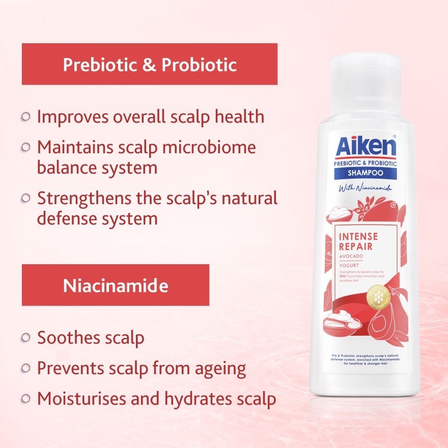Aiken Prebiotic & Probiotic Shampoo Intense Repair 350g - Strengthens & Repairs Scalp For 99% Touchably Smoother(FROM MALAYSIA) - View 2 of 4