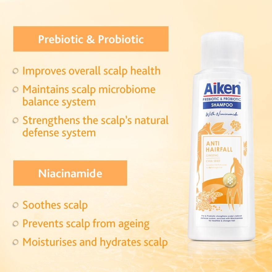 AIKEN Prebiotic & Probiotic Shampoo Anti Hairfall 350g - Nourishes Hair From Scalp For 10x Stronger Hair(FROM MALAYSIA) - View 2 of 4