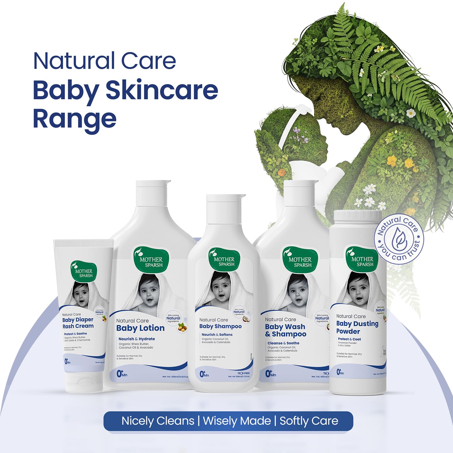 Mother Sparsh Natural Care Baby Wash & Shampoo-400ml | Baby Head to Toe Wash | Tear Free Formula With Organic Coconut Oil, Calendula & Avocado | Suitable for Newborn Sensitive Skin - View 2 of 6
