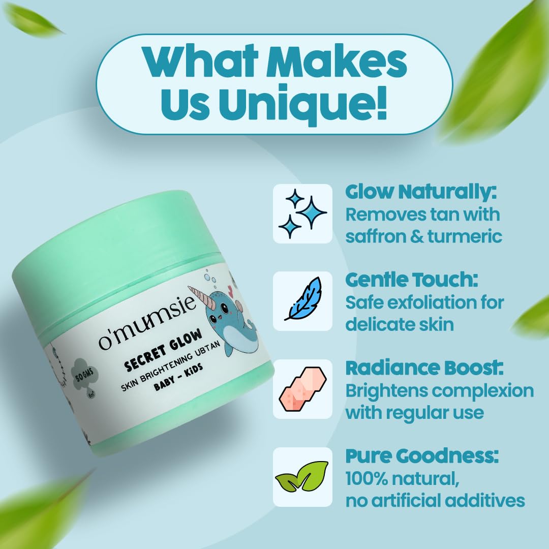 o'mumsie Natural Ubtan Powder For Kids | Effective Tan Removal & Helps in Skin Glow | Enriched with Chickpea & Turmeric | 100% Natural & Organic with Euro Certified - 50g - View 7 of 8