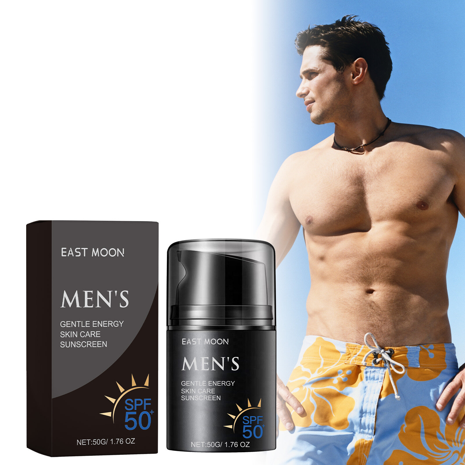 East Moon Men Sunscreen Cream Face and Body Skin Care SPF Moisturizing Brightening Refreshing Waterproof PA+++ Lightweight Sunblock 50g Daily UV Protection Outdoor Use - View 2 of 3