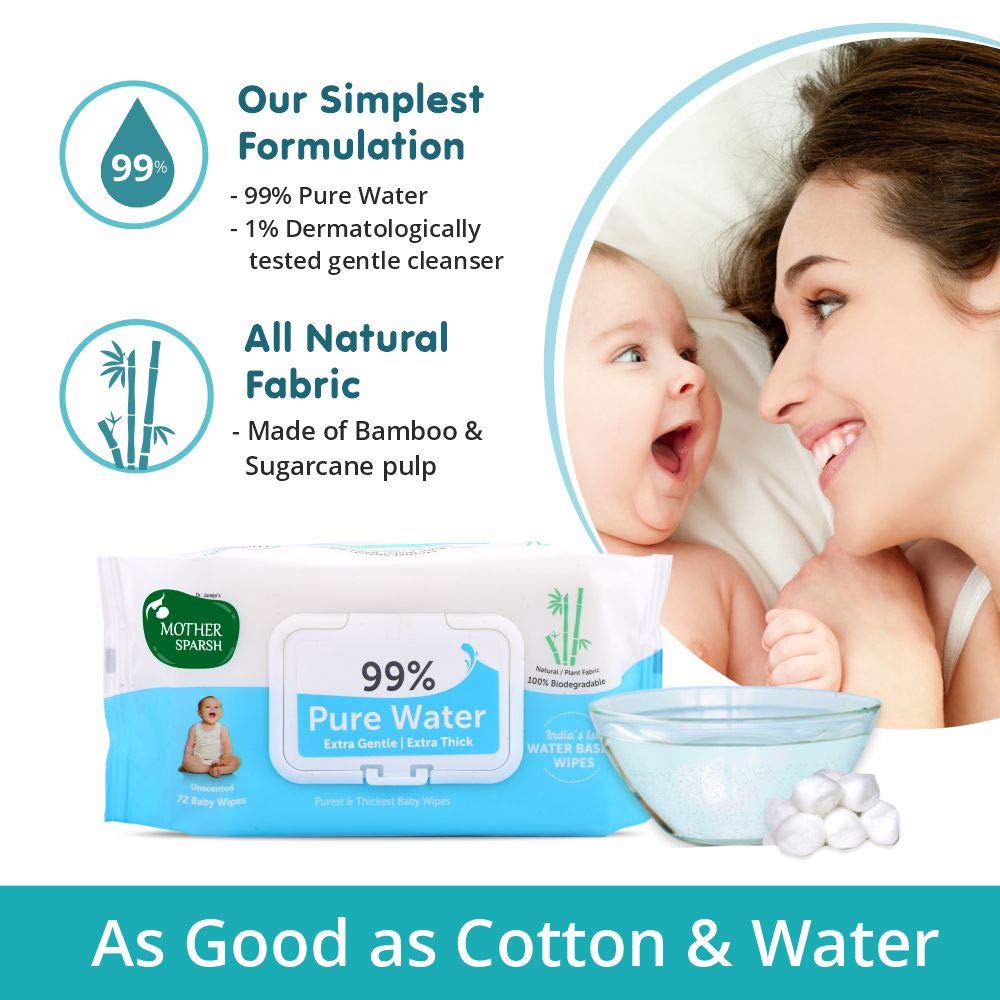 Mother Sparsh 99% Pure Water (72 Unscented Baby Wipes) - Super Thick Fabric - View 7 of 7