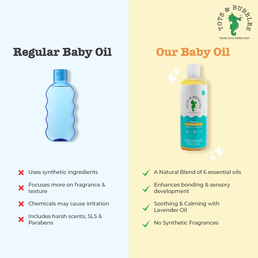 Tots & Bubbles 100% Natural Baby Massage Oil | Almond, Olive & Mustard Oil Blend for Skin & Hair | Lightweight, Non-Sticky & Gentle for Newborn – 300 ml - View 3 of 8
