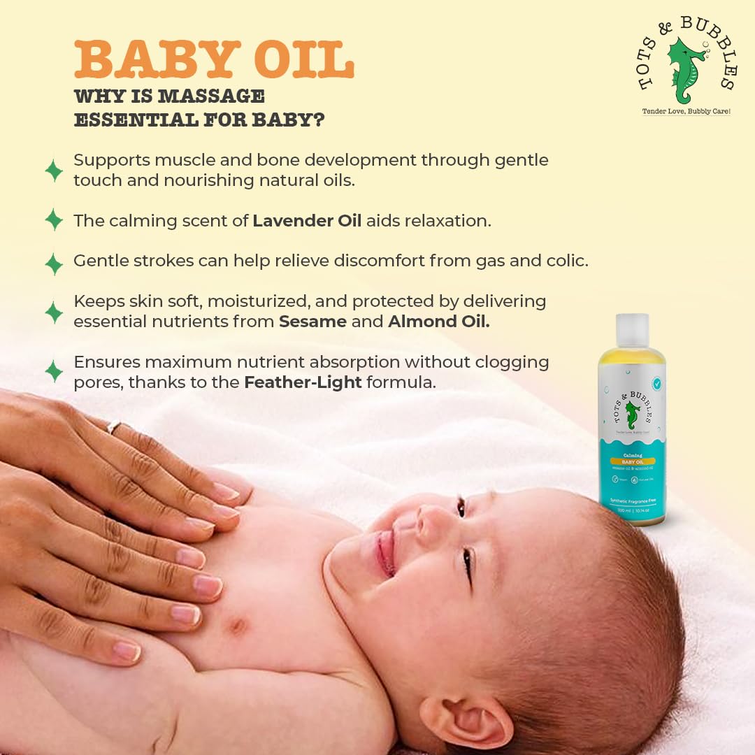 Tots & Bubbles 100% Natural Baby Massage Oil | Almond, Olive & Mustard Oil Blend for Skin & Hair | Lightweight, Non-Sticky & Gentle for Newborn – 300 ml - View 4 of 8
