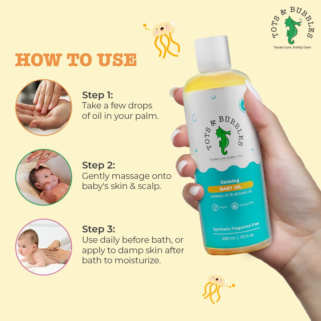 Tots & Bubbles 100% Natural Baby Massage Oil | Almond, Olive & Mustard Oil Blend for Skin & Hair | Lightweight, Non-Sticky & Gentle for Newborn – 300 ml - View 5 of 8