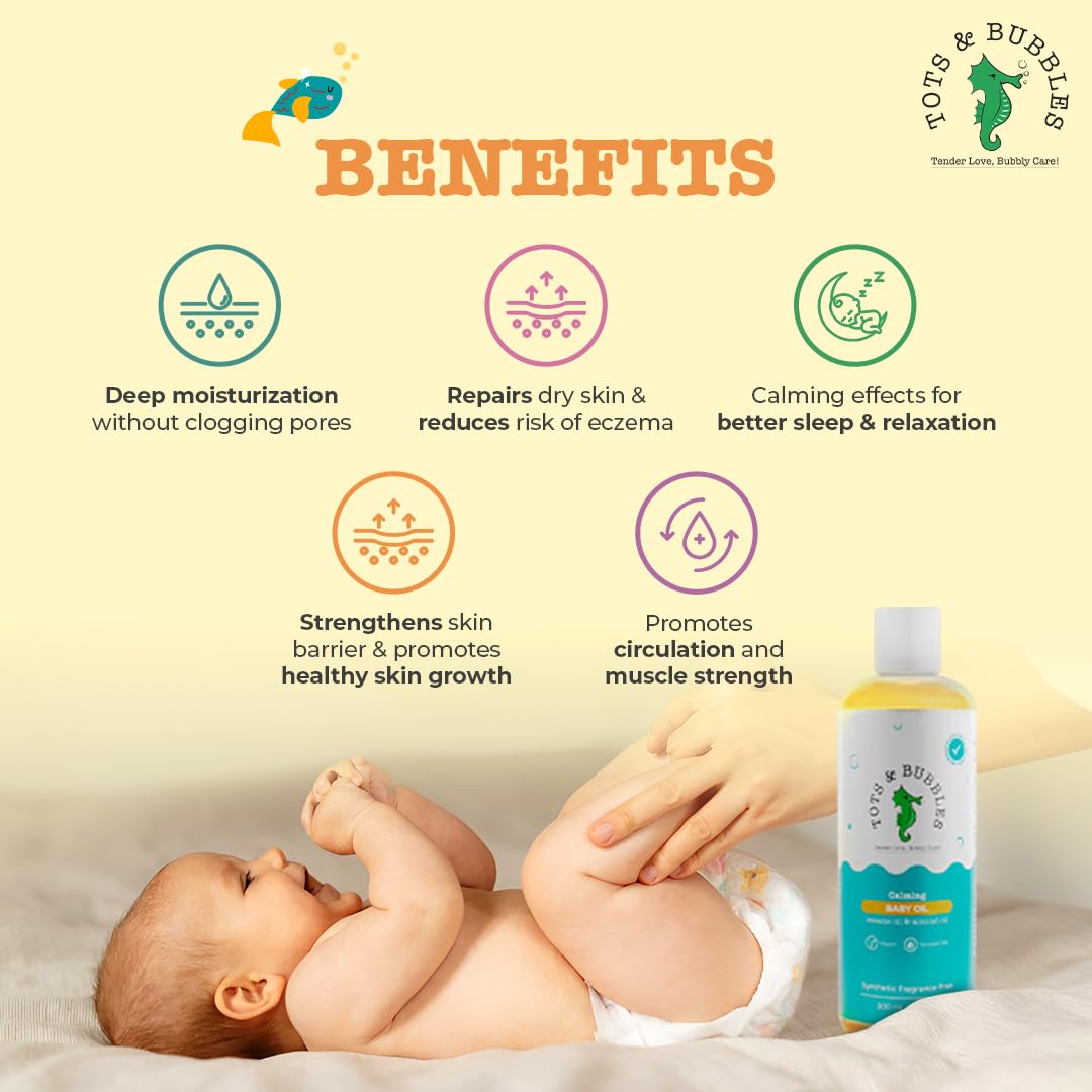 Tots & Bubbles 100% Natural Baby Massage Oil | Almond, Olive & Mustard Oil Blend for Skin & Hair | Lightweight, Non-Sticky & Gentle for Newborn – 300 ml - View 6 of 8