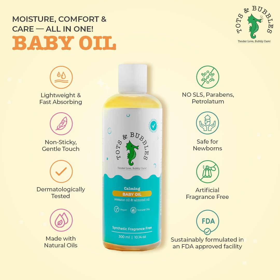 Tots & Bubbles 100% Natural Baby Massage Oil | Almond, Olive & Mustard Oil Blend for Skin & Hair | Lightweight, Non-Sticky & Gentle for Newborn – 300 ml - View 8 of 8