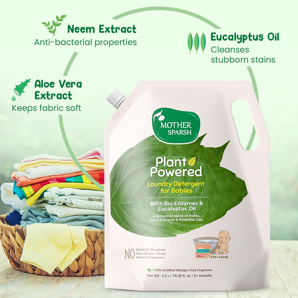 Mother Sparsh Plant Powered Baby Laundry Liquid Detergent (2.2 litres) with Bio - Enzymes and Eucalyptus Oil | Natural Baby Detergent Without Dyes & Optical Brighteners - View 4 of 6