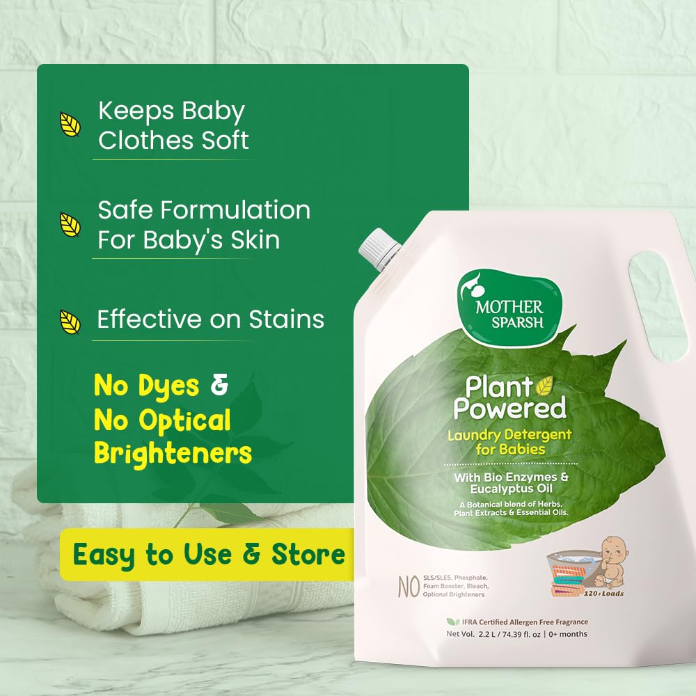 Mother Sparsh Plant Powered Baby Laundry Liquid Detergent (2.2 litres) with Bio - Enzymes and Eucalyptus Oil | Natural Baby Detergent Without Dyes & Optical Brighteners - View 6 of 6