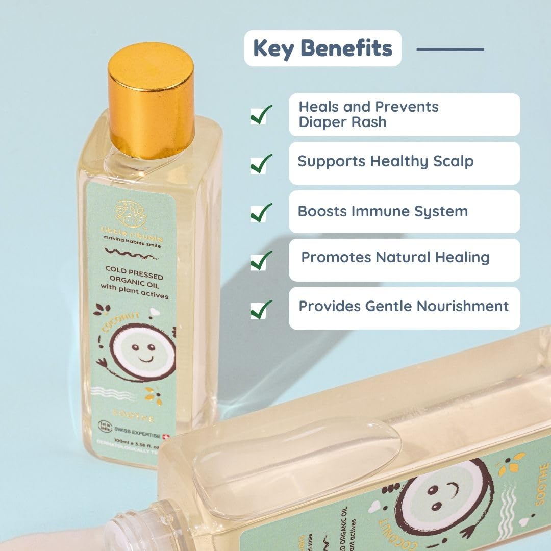 Little Rituals Coconut Baby Massage Oil for New Born - Certified Organic, Wood Cold-Pressed Baby Oil for Body, Skin & Hair, Prevents Diaper Rash, Pediatrician Approved, Mild, Gentle & Safe - 100 ML - View 3 of 6