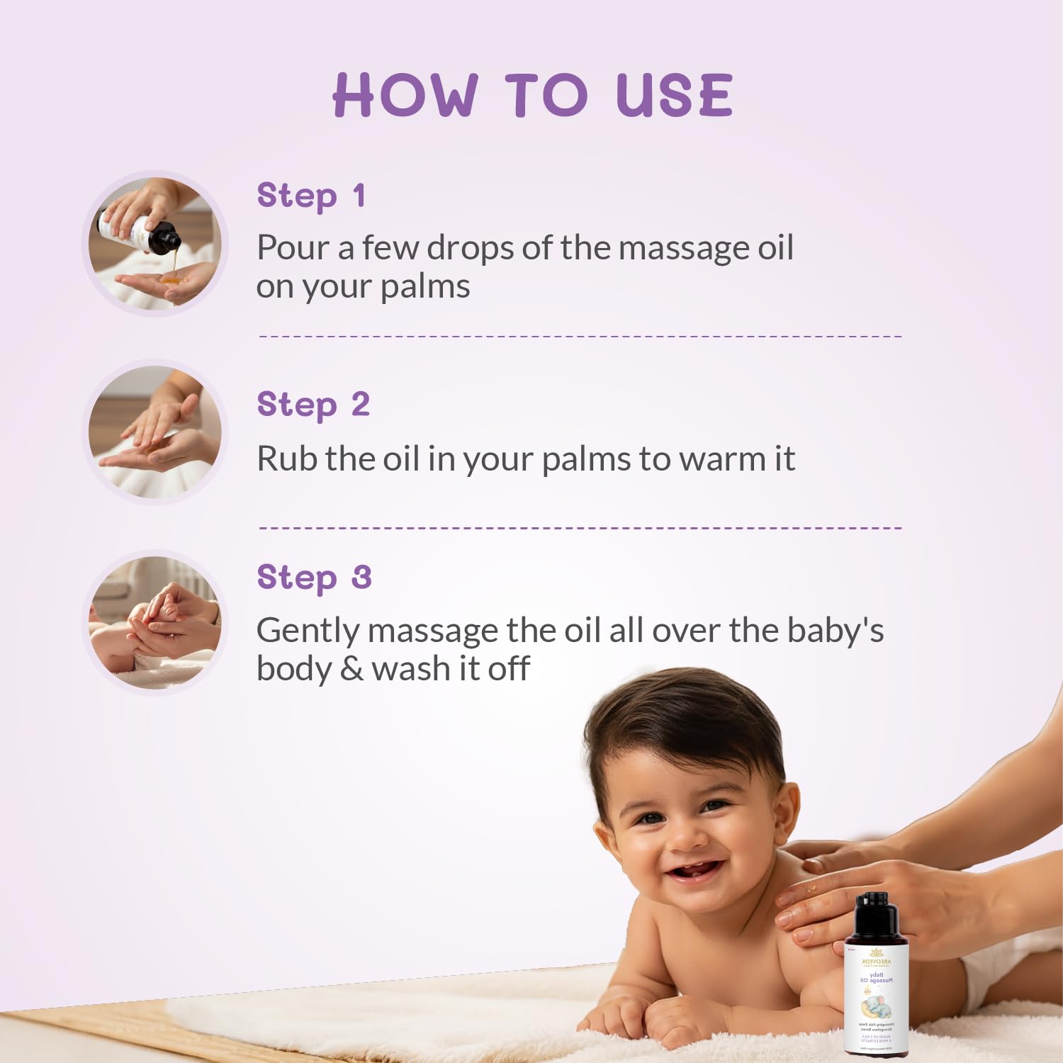 AreoVeda Organic Cold-Pressed Baby Massage Oil for Babies & Toddlers (50ml) | With Almond (Badam) & Sesame Oils | Non-Sticky & Quick-Absorbing | Massage Strengthens Bones, Aids Sleep - View 4 of 7