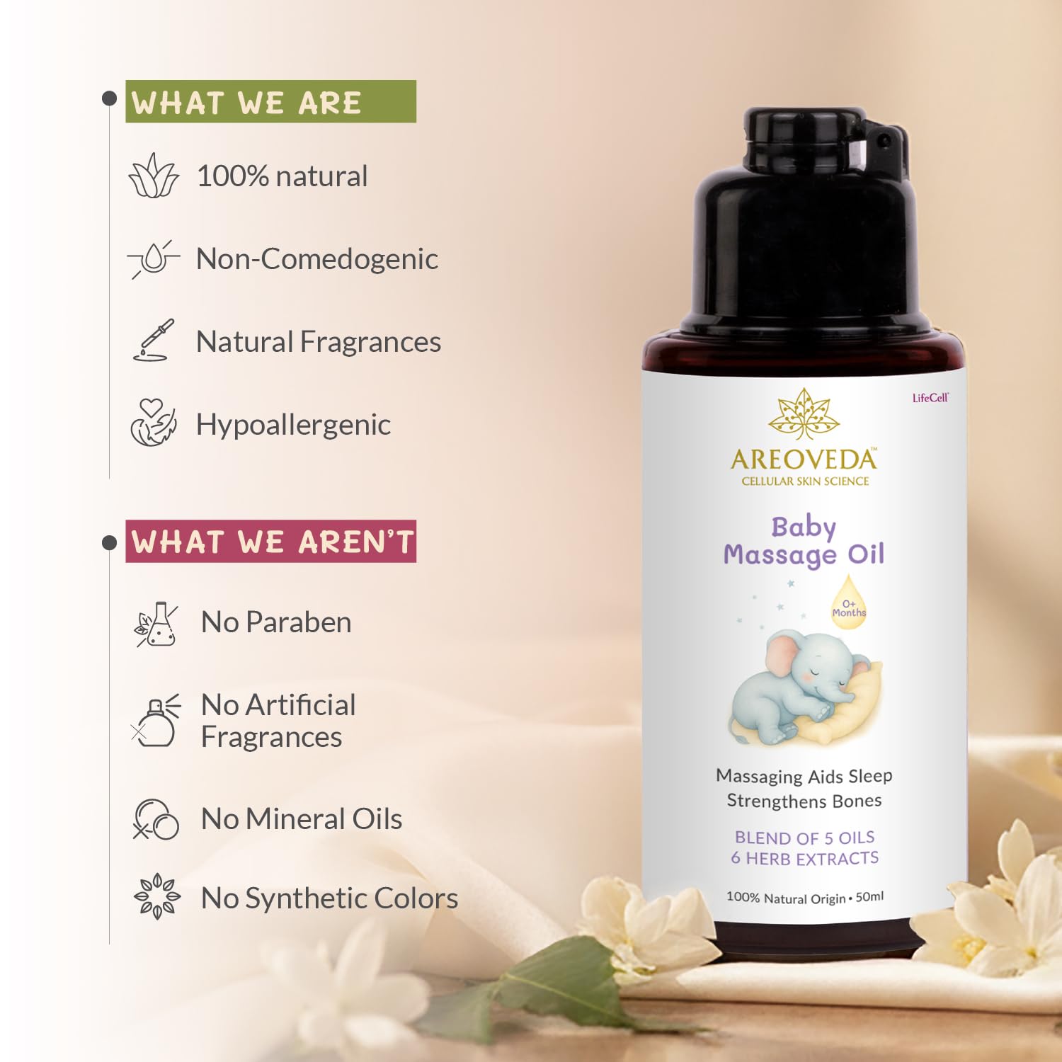 AreoVeda Organic Cold-Pressed Baby Massage Oil for Babies & Toddlers (50ml) | With Almond (Badam) & Sesame Oils | Non-Sticky & Quick-Absorbing | Massage Strengthens Bones, Aids Sleep - View 5 of 7