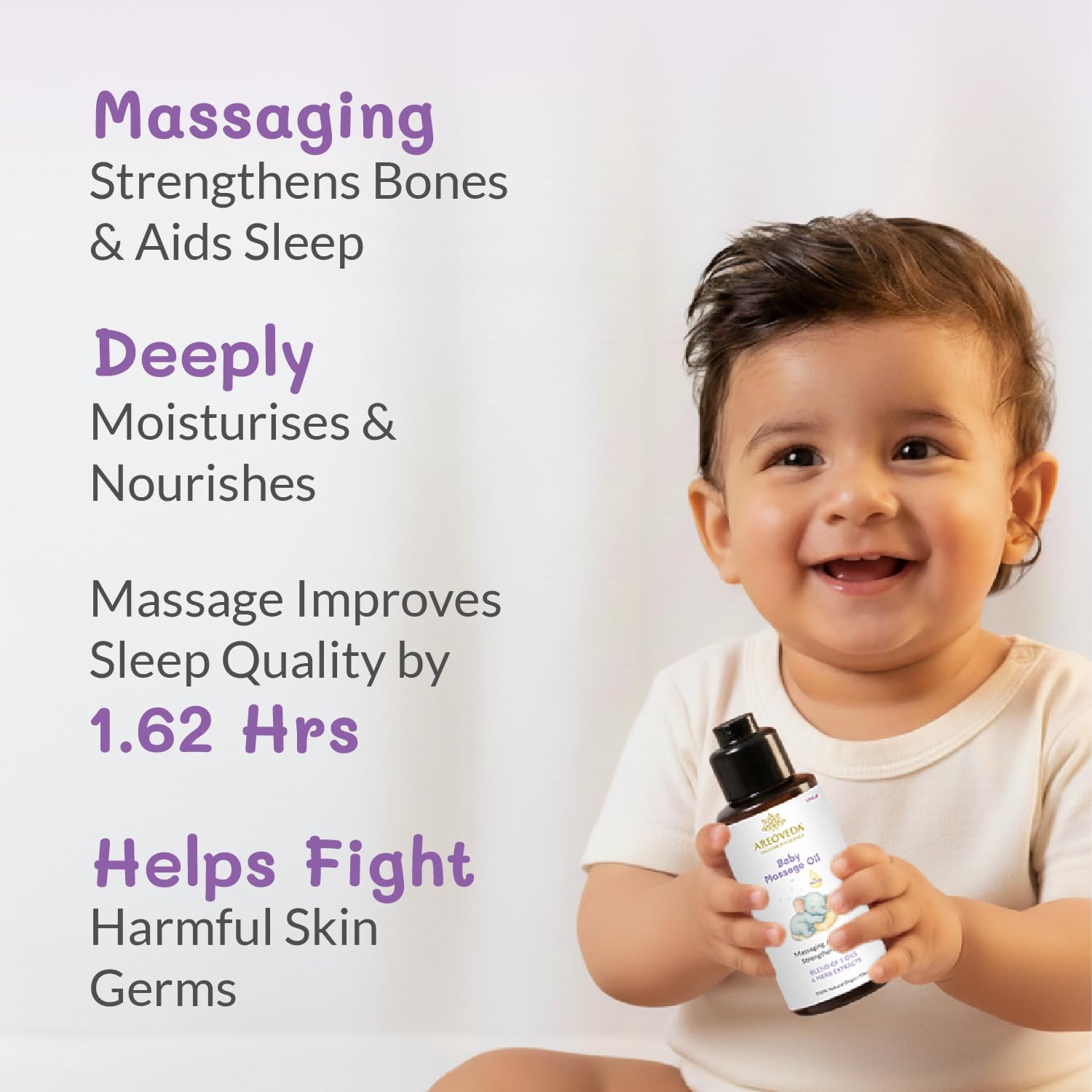 AreoVeda Organic Cold-Pressed Baby Massage Oil for Babies & Toddlers (50ml) | With Almond (Badam) & Sesame Oils | Non-Sticky & Quick-Absorbing | Massage Strengthens Bones, Aids Sleep - View 7 of 7