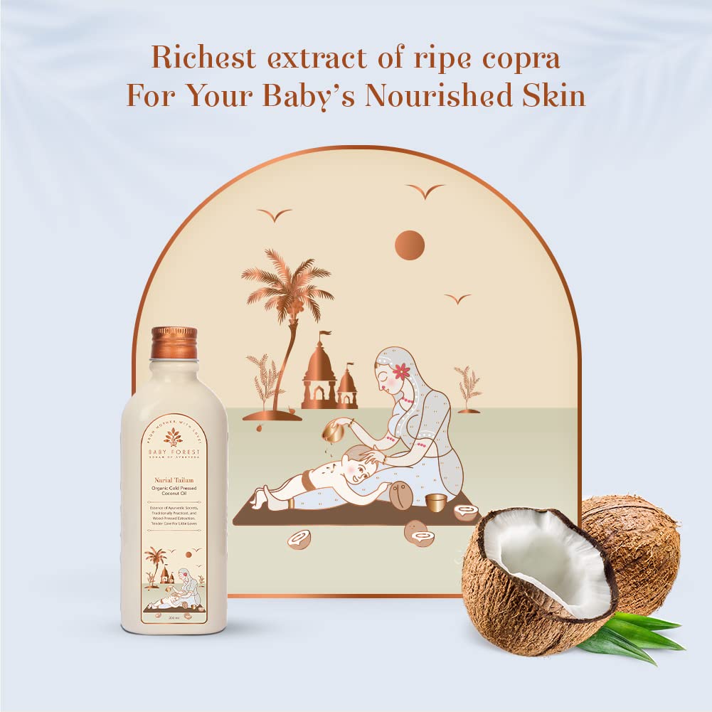 Baby Forest Narial Tailam Organic Cold Pressed Coconut Oil for Baby Skin & Hair Care | 100% Natural & Ayurvedic | Derma Safe & Cruelty-Free | Coconut Oil for Newborn Massage | 200ml Pack of 1 - View 5 of 8