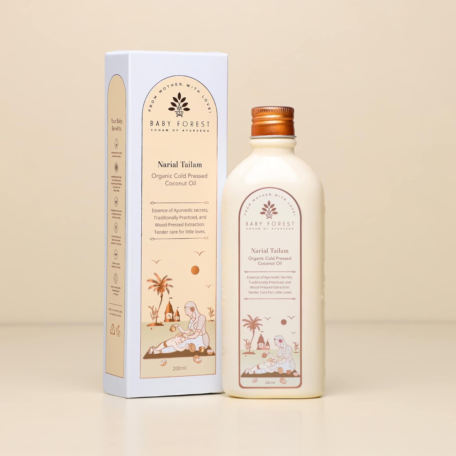 Baby Forest Narial Tailam Organic Cold Pressed Coconut Oil for Baby Skin & Hair Care | 100% Natural & Ayurvedic | Derma Safe & Cruelty-Free | Coconut Oil for Newborn Massage | 200ml Pack of 1 - View 7 of 8