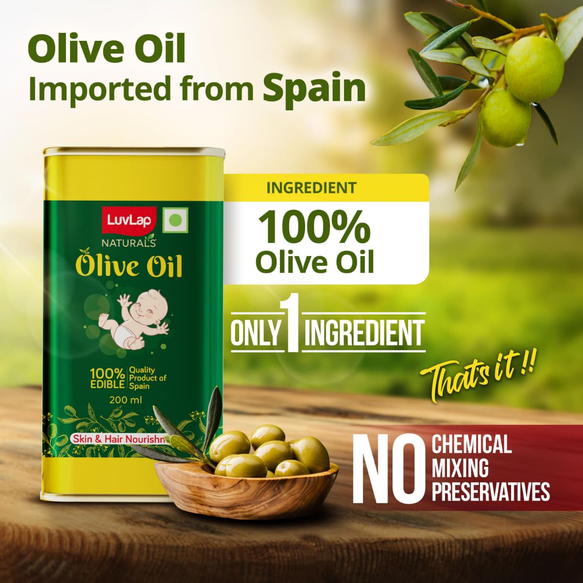 LuvLap Naturals Baby Body Massage Olive Oil, 100% Olive Oil for New Born, 200 ML, Spanish Premium, Enriched with Vitamin E, Enhances Bone & Muscle Strength - View 7 of 7