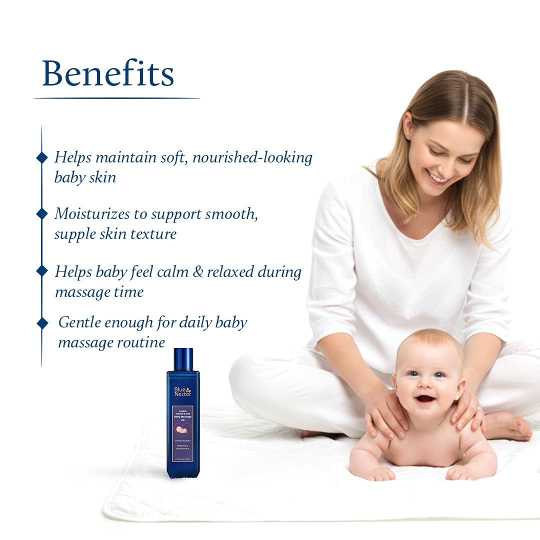 Blue Nectar Ayurvedic Baby Oil with Organic Ghee, 100% Natural Baby Massage Oil With Coconut Oil & Olive Oil | Dermatogically Tested (13 Herbs, 200ml) - View 5 of 8