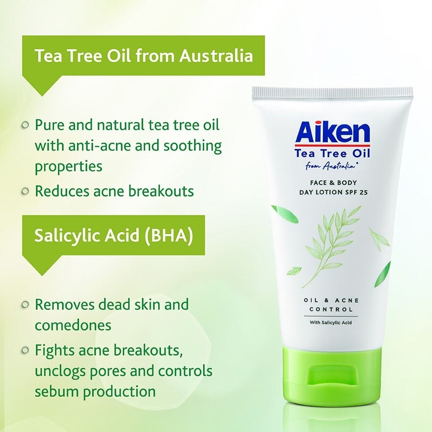 AIKEN Tea Tree Oil Face & Body Day Lotion 150g | Protects From UV Rays | PA+ | Lightweight texture | Water-based(FROM MALAYSIA) - View 3 of 4