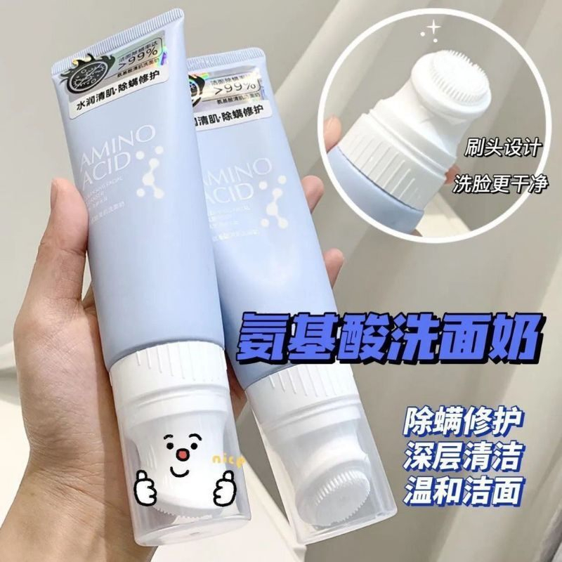 Amino Acid Facial Cleanser with Brush Head Foaming Cleanser Blackhead Removal Deep Cleansing Moisturizing Face Wash 120g Gentle Pore Cleaning Oil Control Daily Skincare Tool - View 3 of 3