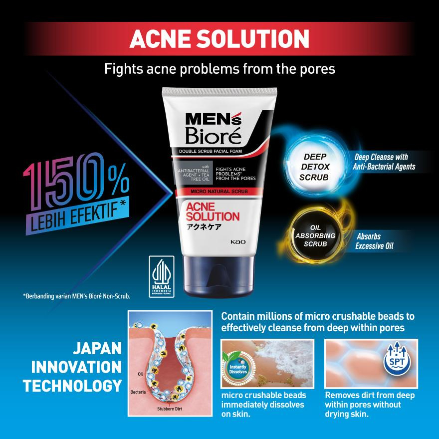 MEN'S BIORE Double Scrub Acne Solution Face Wash 100g Deep Cleansing Exfoliating Oil Control Acne Treatment Pore Cleaning Facial Cleanser for Men Daily Skincare Fresh Skin - View 3 of 3