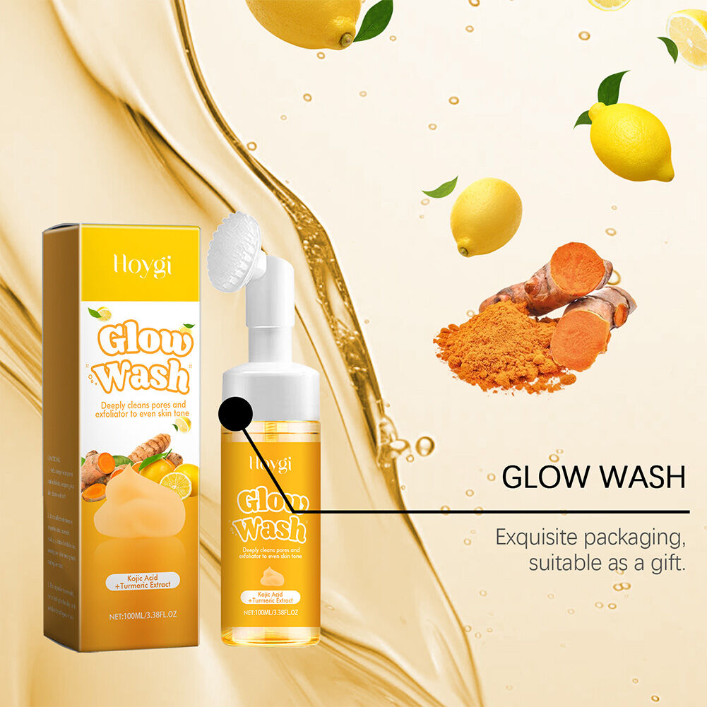 Turmeric Kojic Acid Face Wash with Brush Foaming Facial Cleanser Brightening Glow Skin Purifying Deep Clean Face Wash for Men Women Dark Spot Removal Even Tone Radiant Skin Care - View 2 of 3