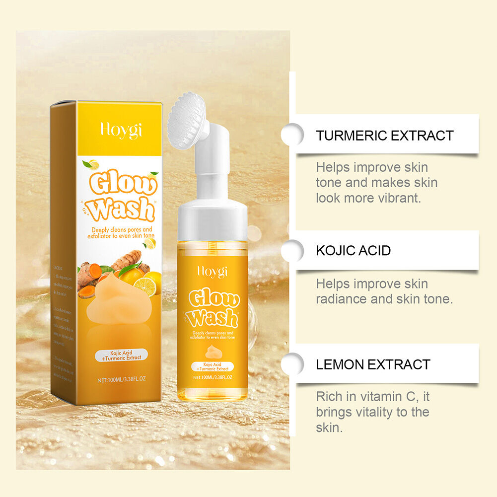 Turmeric Kojic Acid Face Wash with Brush Foaming Facial Cleanser Brightening Glow Skin Purifying Deep Clean Face Wash for Men Women Dark Spot Removal Even Tone Radiant Skin Care - View 3 of 3