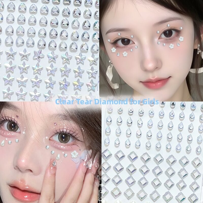 MOYAJIEKA | Facial Diamonds Makeup Stickers-Water drop milky white + round transparent sticker 2-(from malaysia) - View 2 of 3