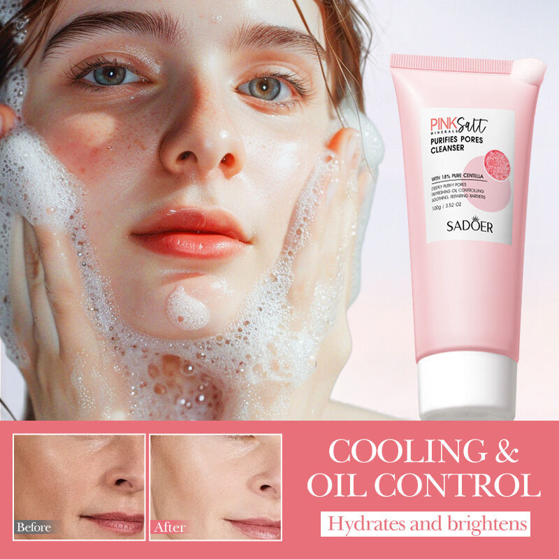 SADOER Himalayan Pink Salt Facial Cleanser Deep Cleansing Moisturizing Foam Face Wash Oil Control Pore Purifying Gentle Skin Care Cleanser for Smooth Fresh Healthy Looking Skin Daily Use - View 2 of 3
