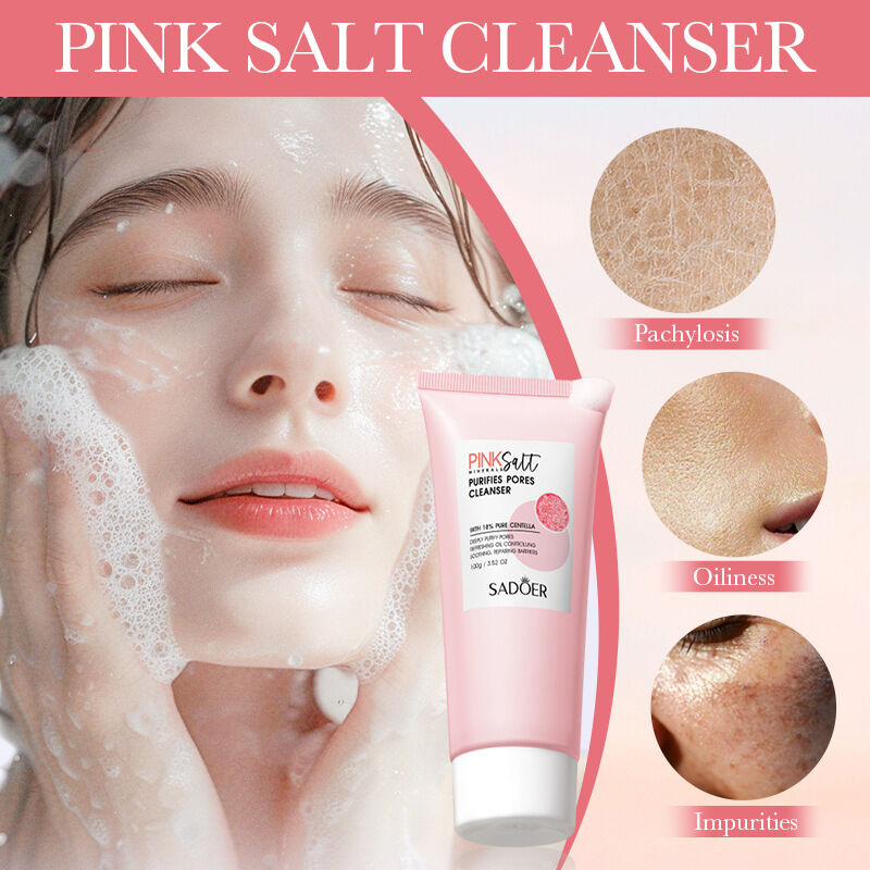 SADOER Himalayan Pink Salt Facial Cleanser Deep Cleansing Moisturizing Foam Face Wash Oil Control Pore Purifying Gentle Skin Care Cleanser for Smooth Fresh Healthy Looking Skin Daily Use - View 3 of 3