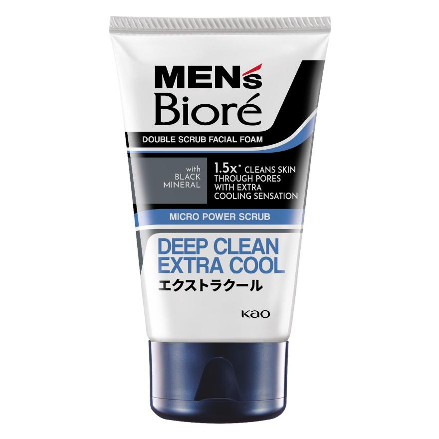 Men’s Biore Double Scrub Extra Cool Facial Foam 100g Deep Cleansing Exfoliating Face Wash Cooling Sensation Oil Control Pore Purifying Brightening Scrub Cleanser for Men Daily Skincare - View 2 of 3