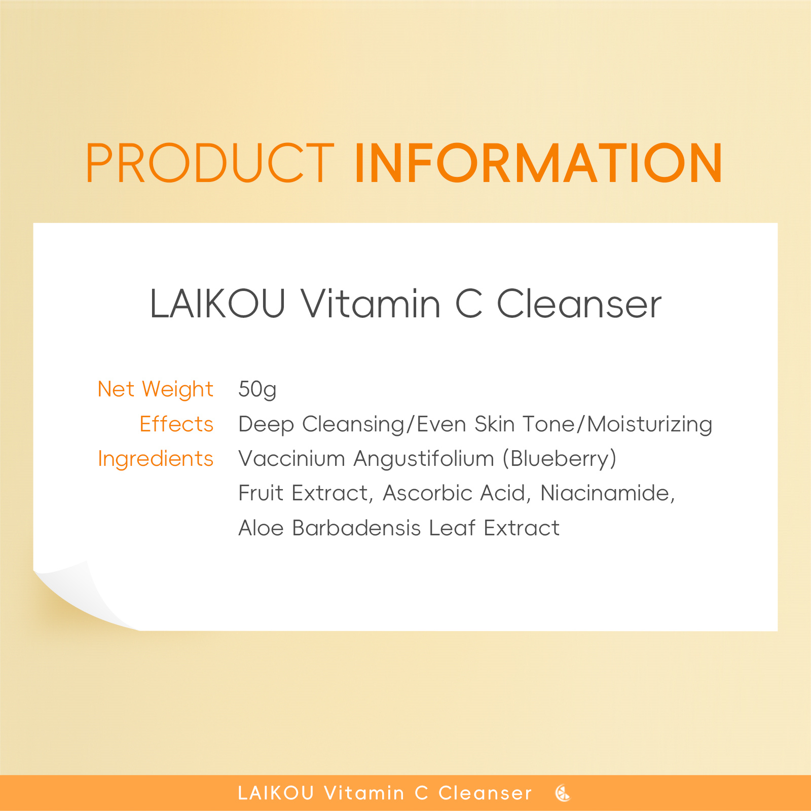 ROREC LAIKOU Vitamin C Brightening Cleanser 50g Deep Cleansing Moisturizing Face Wash Even Skin Tone Glow Enhancing Pore Purifying Gentle Daily Skincare Cleanser for Radiant Smooth Skin - View 2 of 3