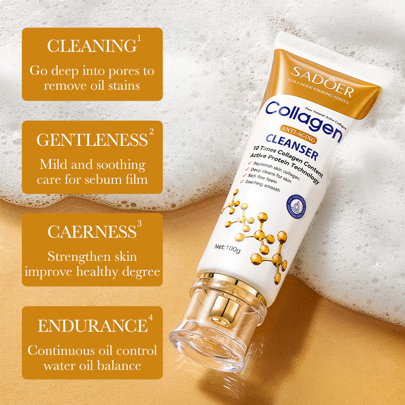 SADOER Collagen Anti Aging Face Cleanser 100g Moisturizing Brightening Hydrating Deep Cleansing Facial Wash Pore Purifying Skin Care Gentle Anti Wrinkle Daily Use Cleanser for Smooth Skin - View 2 of 3
