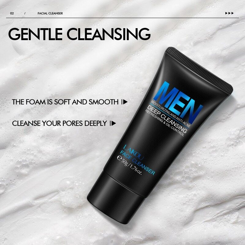 LAIKOU Men Moisturizing Anti Acne Deep Cleansing Face Cleanser 50g Oil Control Refreshing Pore Purifying Facial Wash Skin Care Gentle Daily Use Cleanser for Clear Healthy Skin - View 3 of 3