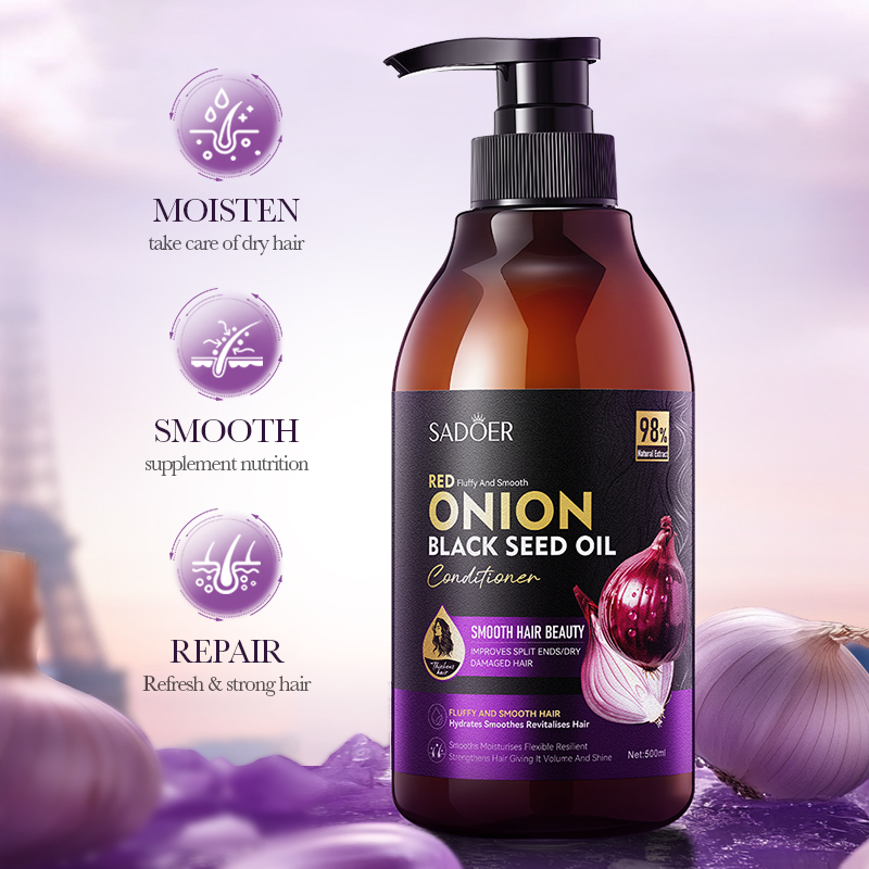 SADOER Red Onion Black Seed Oil Conditioner 500ml Hair Strengthening Smooth Repair Dry Damage Split Ends Care Moisturizing Nourishing Soft Silky Hair Treatment for Healthy Hair Growth - View 2 of 3