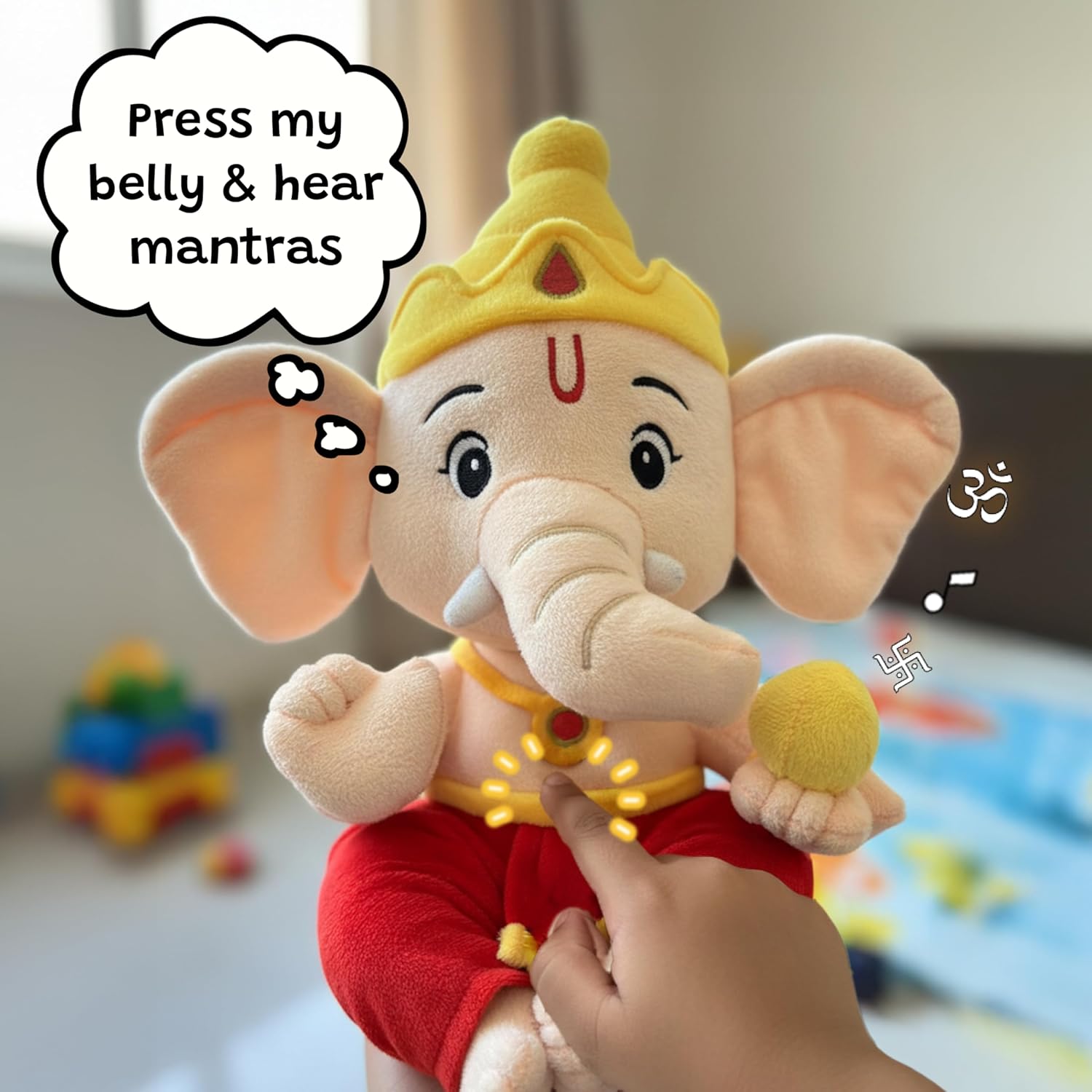 WonderBuddy Divine Mantra Chanting Baby Ganesha with 10 Preloaded Mantras & Aartis, Musical Soft Plush Toy, Best Gift for Infants, Toddlers & Kids (Medium - 25 Cm) - View 3 of 8