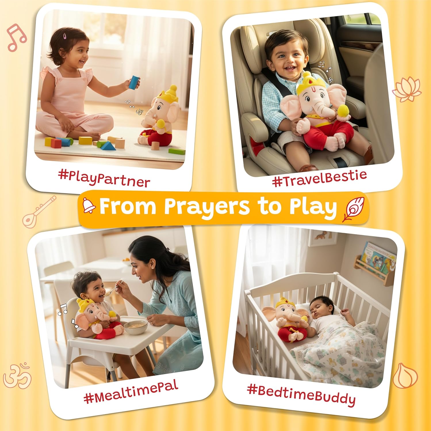 WonderBuddy Divine Mantra Chanting Baby Ganesha with 10 Preloaded Mantras & Aartis, Musical Soft Plush Toy, Best Gift for Infants, Toddlers & Kids (Medium - 25 Cm) - View 5 of 8