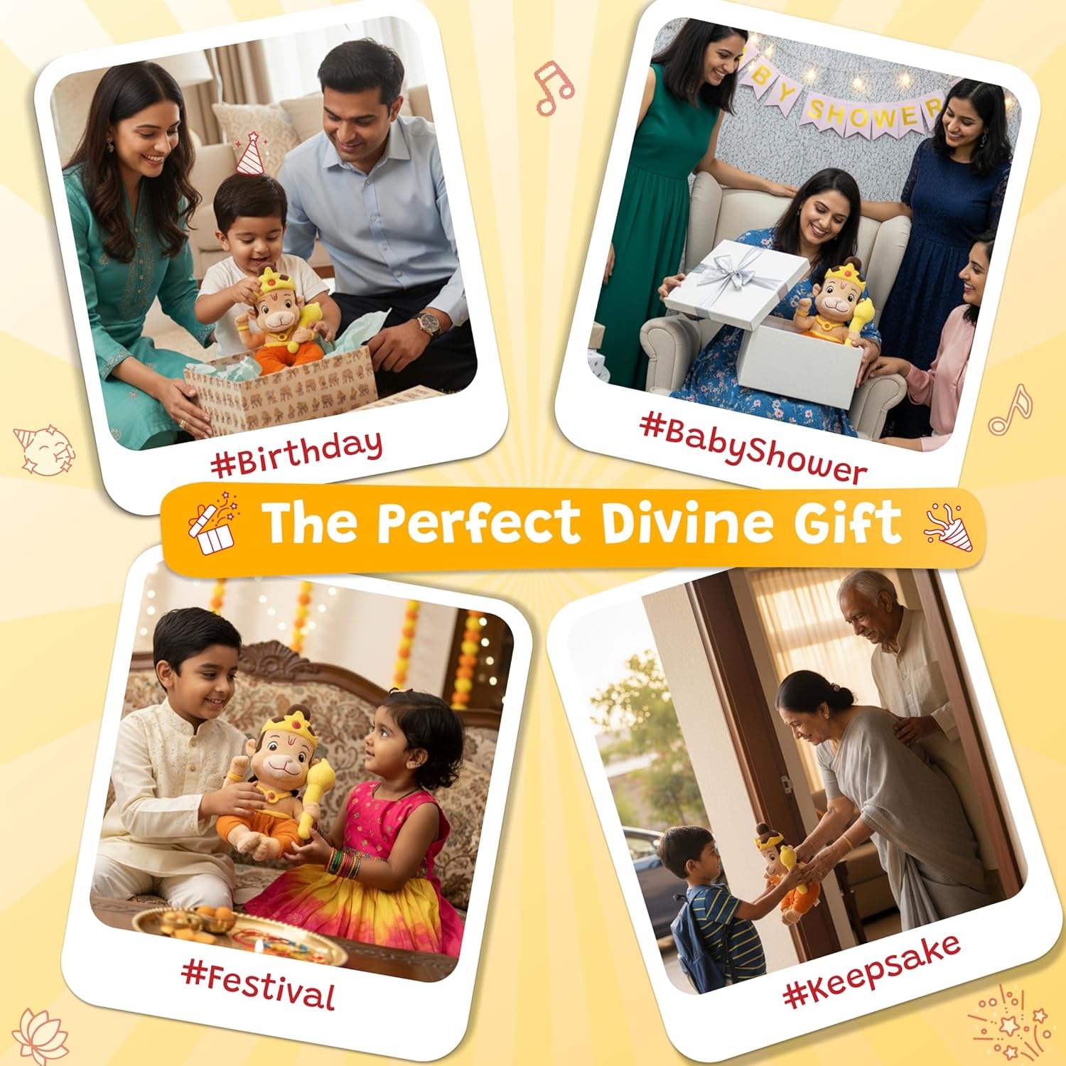 WonderBuddy Divine Mantra Chanting Baby Hanuman with 8 Preloaded Mantras & Aartis, Musical Soft Plush Toy, Best Return Gift for Infants, Toddlers & Kids (Medium - 25 Cm) - View 4 of 8