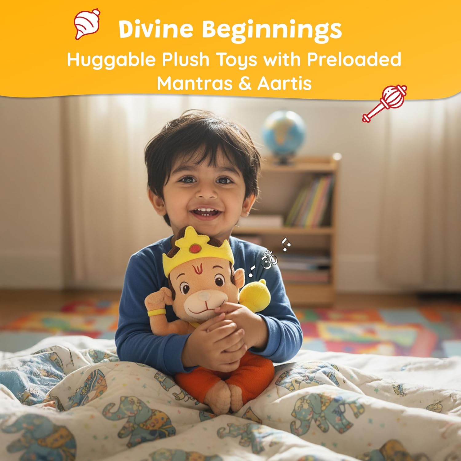 WonderBuddy Divine Mantra Chanting Baby Hanuman with 8 Preloaded Mantras & Aartis, Musical Soft Plush Toy, Best Return Gift for Infants, Toddlers & Kids (Medium - 25 Cm) - View 8 of 8