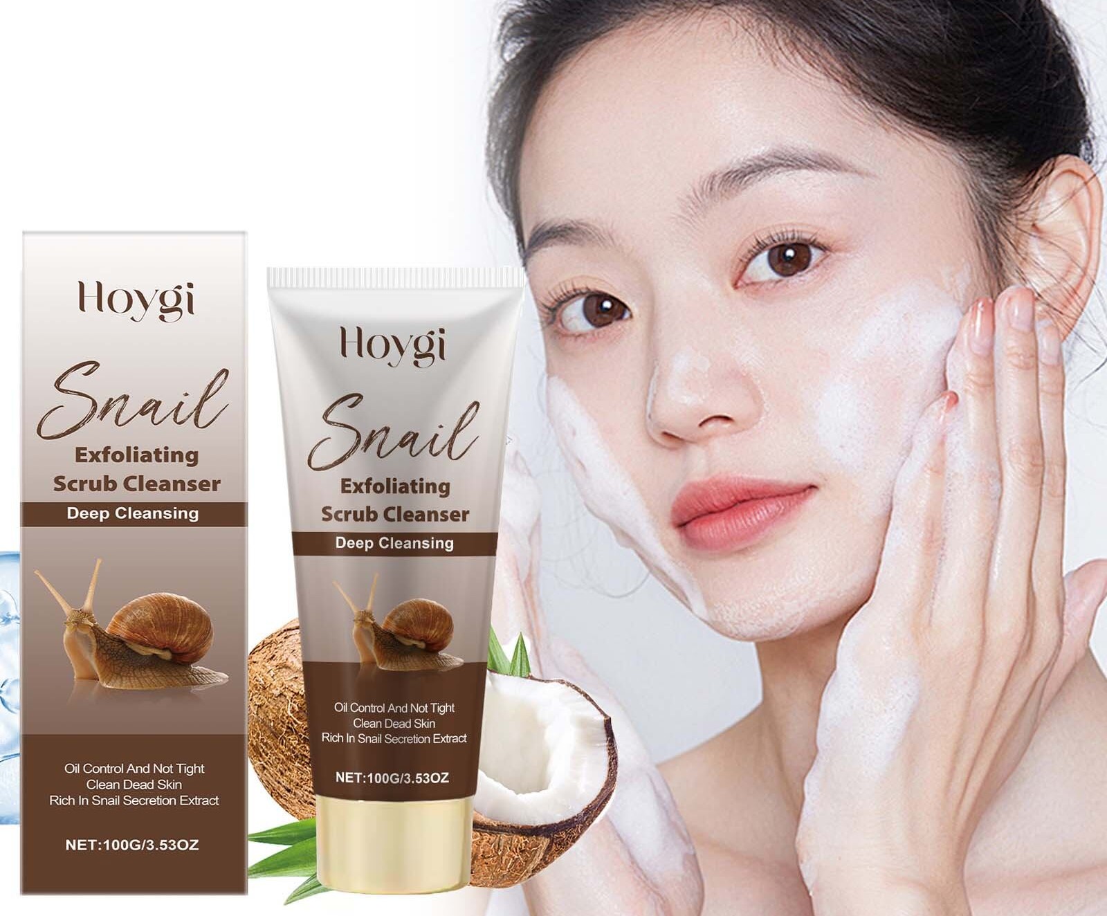 Snail Exfoliating Scrub Cleanser with Snail Mucin for Gentle Deep Cleansing, Makeup Removal, Skin Brightening, Dead Skin Exfoliation, Nourishing Hydration, Smooth Radiant Complexion, Daily Face Wash for All Skin Types - View 3 of 3