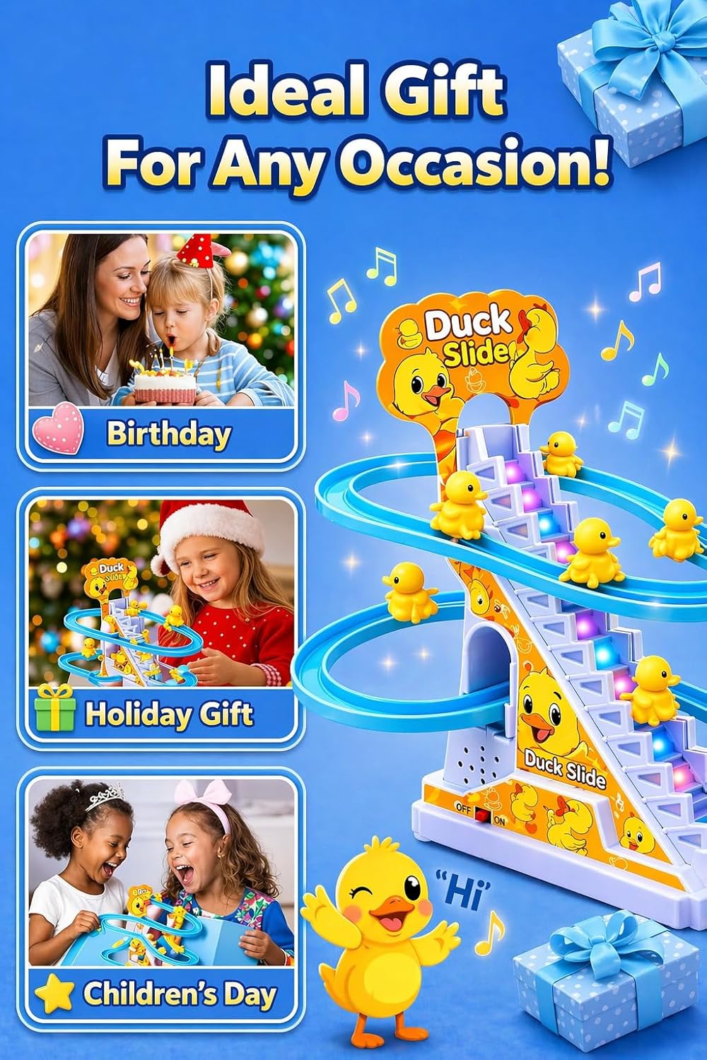 TEC TAVAKKAL Duck Slide Toy Set, Funny Automatic Stair-Climbing Ducklings Cartoon Race Track Set Duck Roller Coaster Escalator Toy with Flashing Lights & Music (Duck Slide Track Set) - View 5 of 7