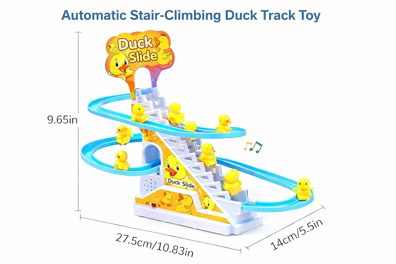 TEC TAVAKKAL Duck Slide Toy Set, Funny Automatic Stair-Climbing Ducklings Cartoon Race Track Set Duck Roller Coaster Escalator Toy with Flashing Lights & Music (Duck Slide Track Set) - View 7 of 7